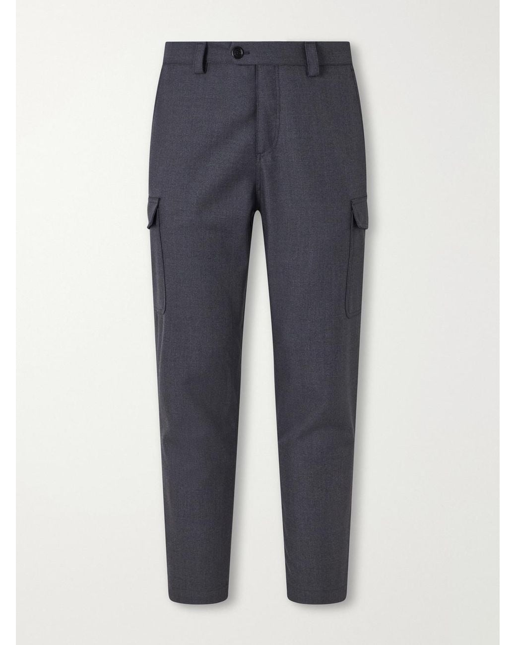 Brunello Cucinelli Blue Tapered Virgin Wool-Twill Cargo Trousers for men