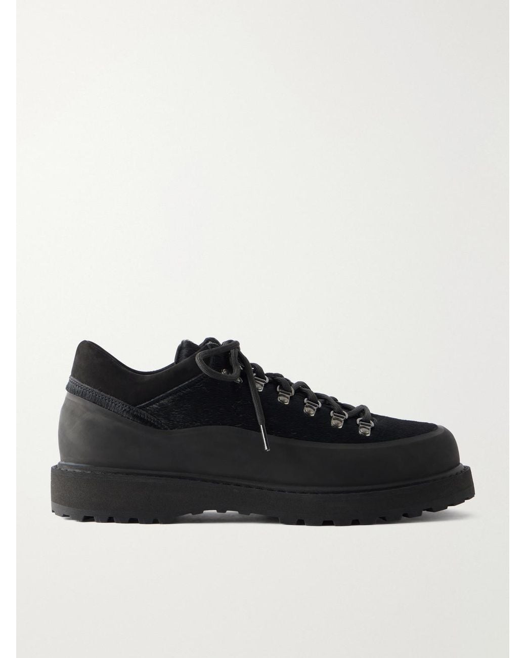 Diemme Black Cornaro Gomma Suede And Rubber-Trimmed Calf-Hair Hiking Boots for men