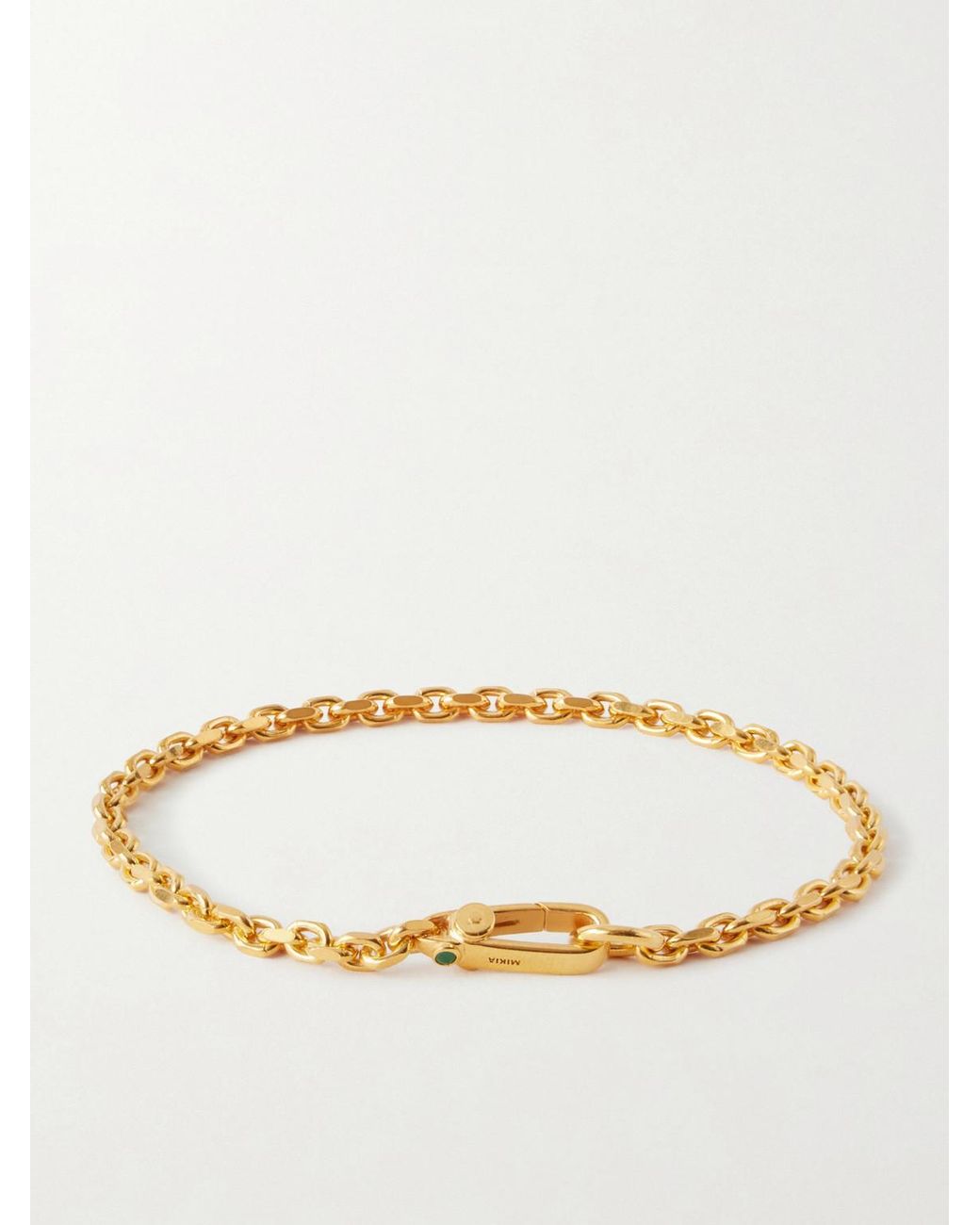 Mikia Natural Gold-plated Sterling Silver Emerald Chain Bracelet for men