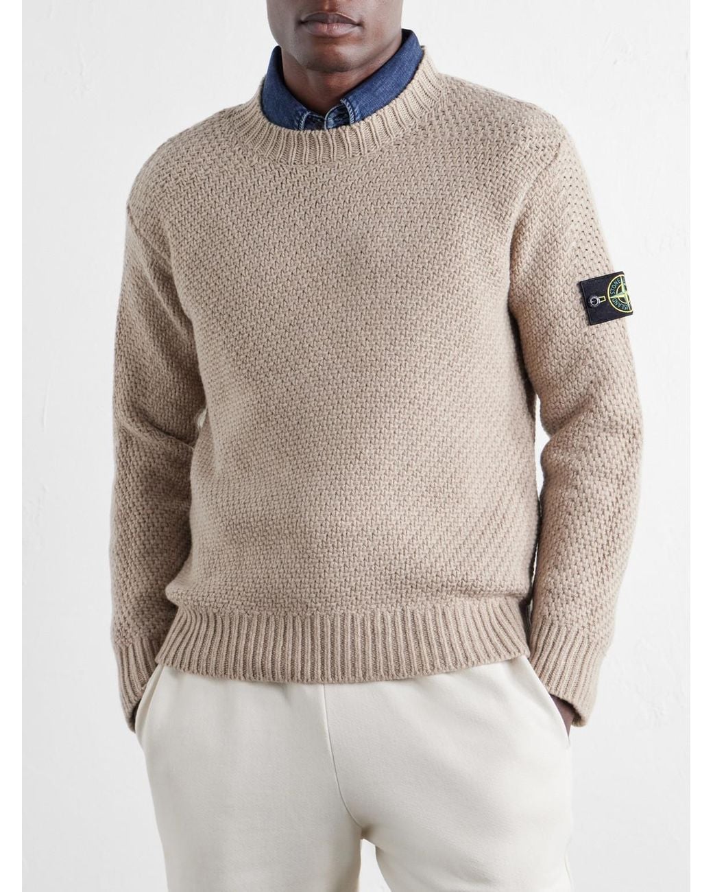 Stone Island Natural Basket-Stitch Wool-Blend Sweater for men