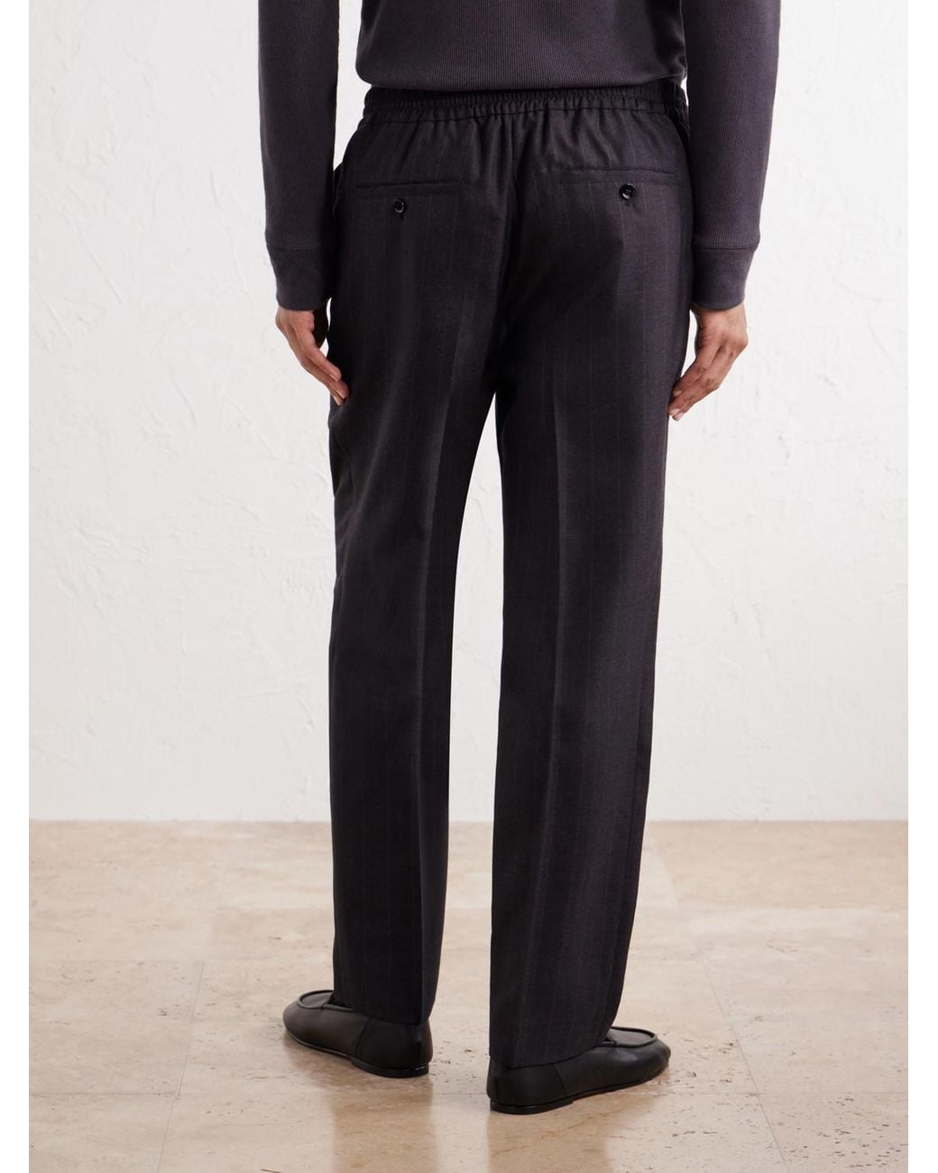 AMI Blue Tapered Pinstriped Wool-Blend Trousers for men