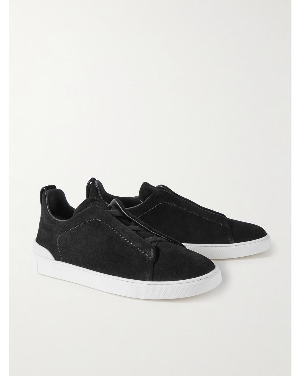 Zegna Black Apos;S Triple Stitch Suede Sneakers for men