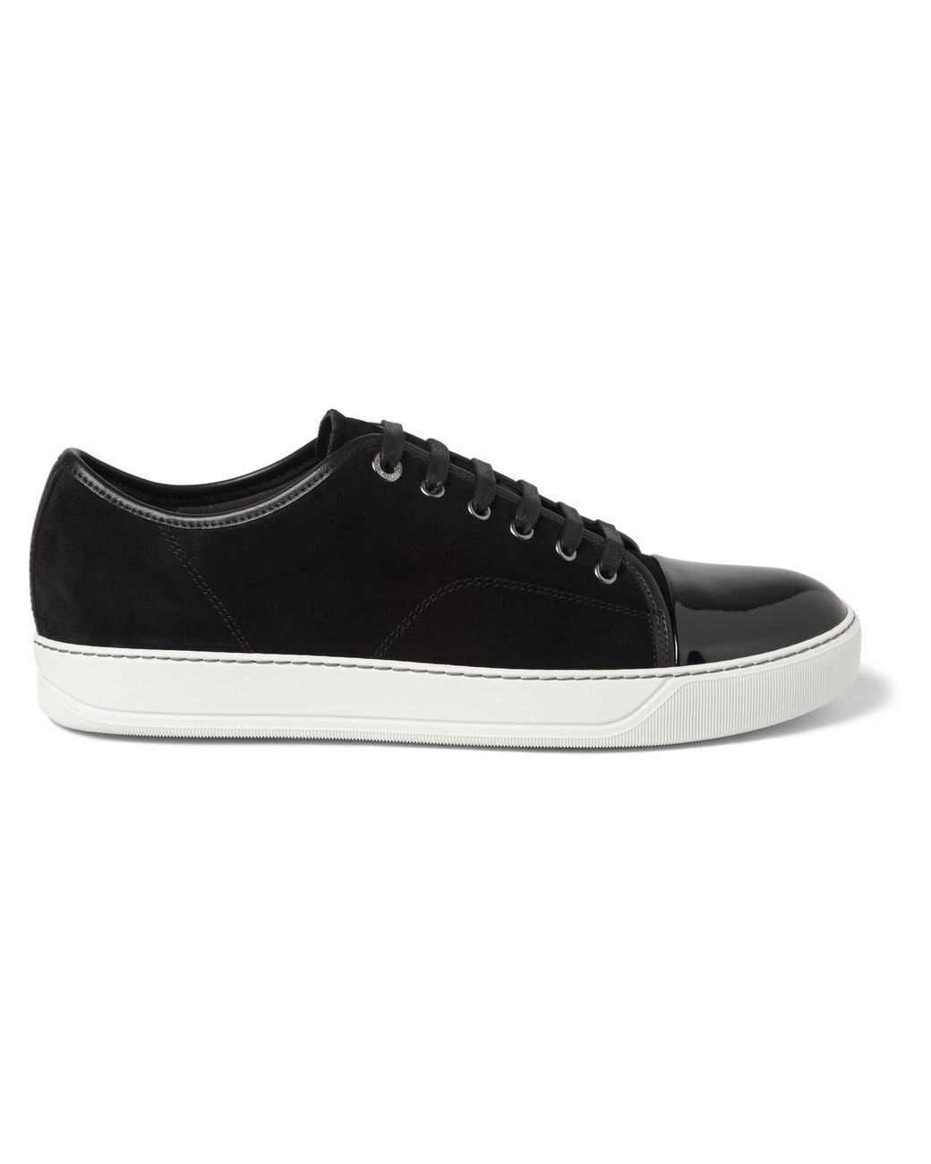 Lanvin Cap-toe Suede And Patent-leather Sneakers in Black for Men | Lyst