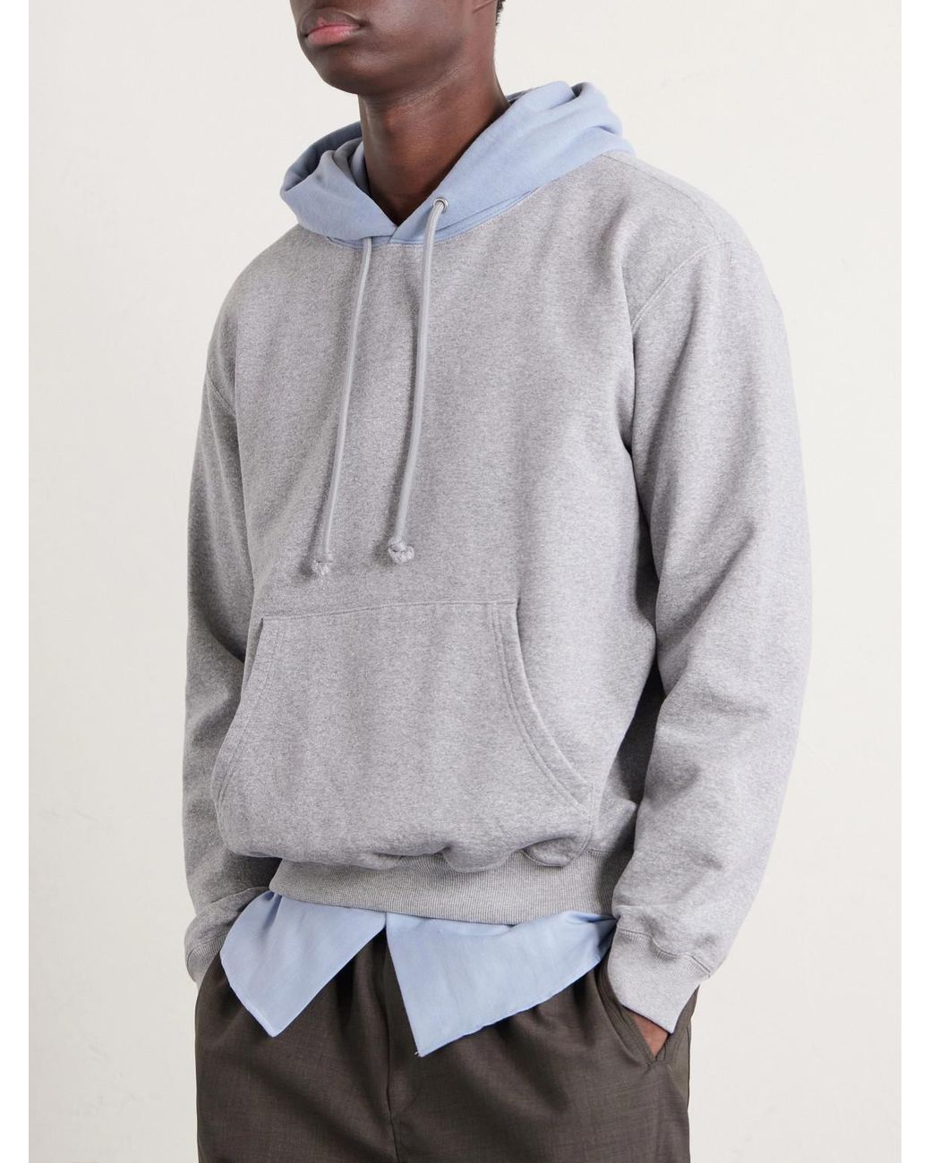 Auralee Gray Two-Tone Cotton-Jersey Hoodie for men