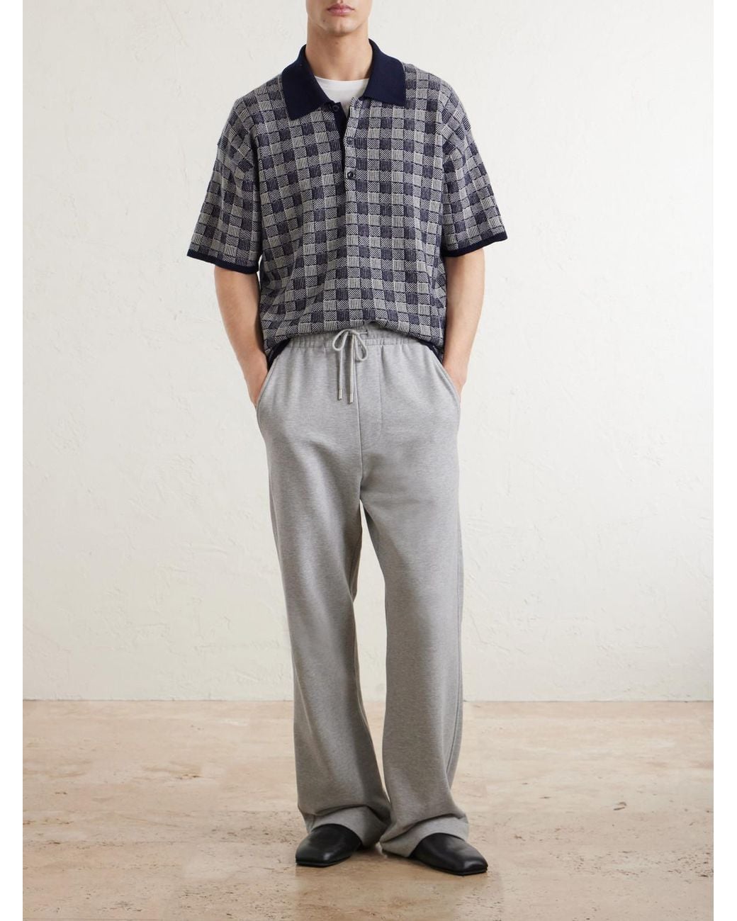 The Elder Statesman Gray Checked Cashmere Polo Shirt for men