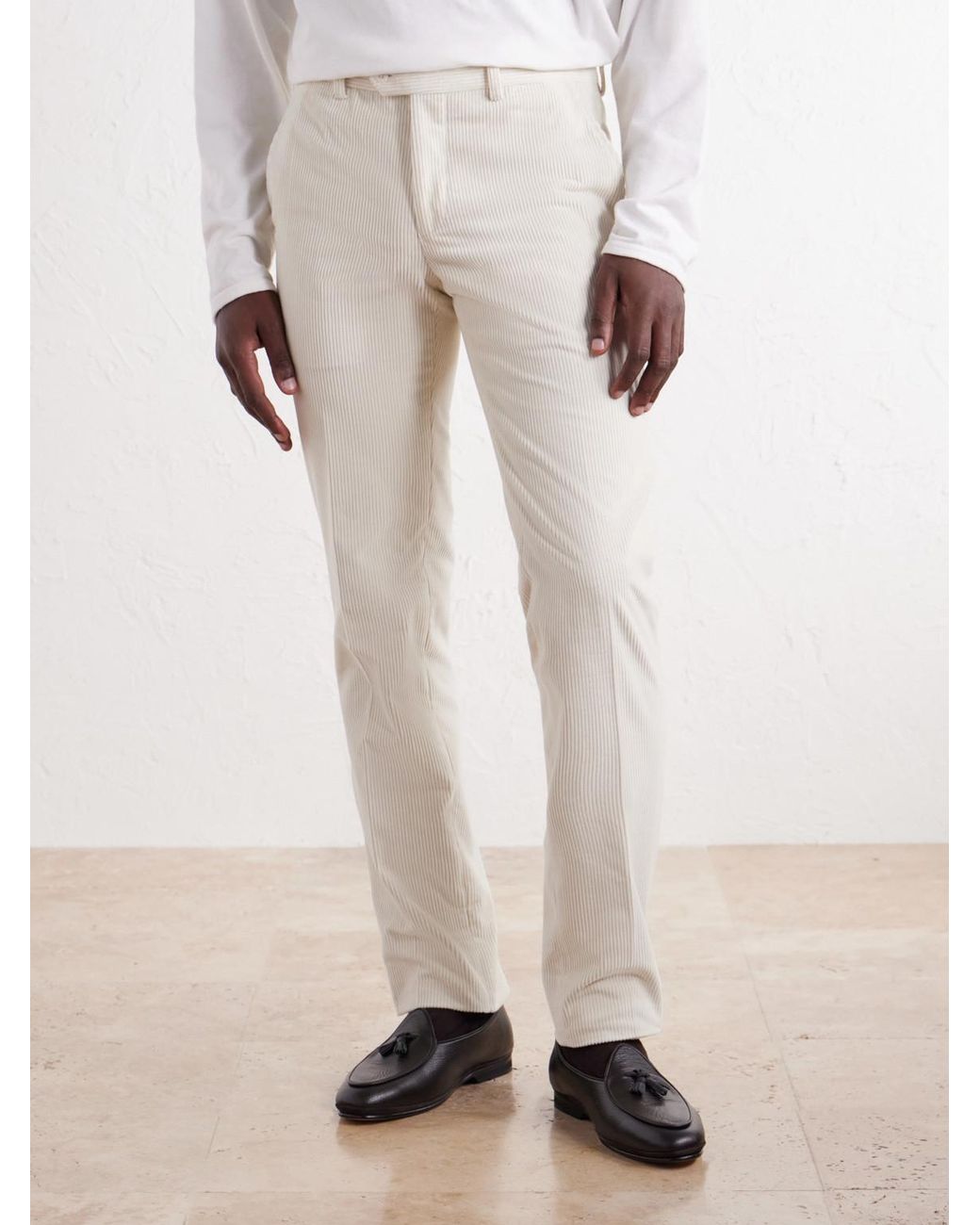 Rubinacci White Modaluca Tapered Cotton-Corduroy Trousers for men