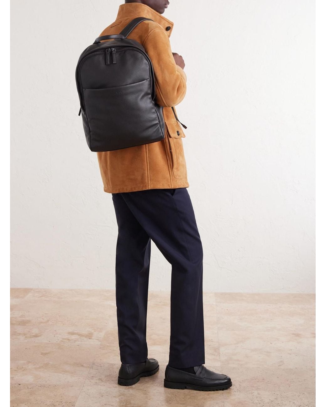 Zegna Black Leather Backpack for men