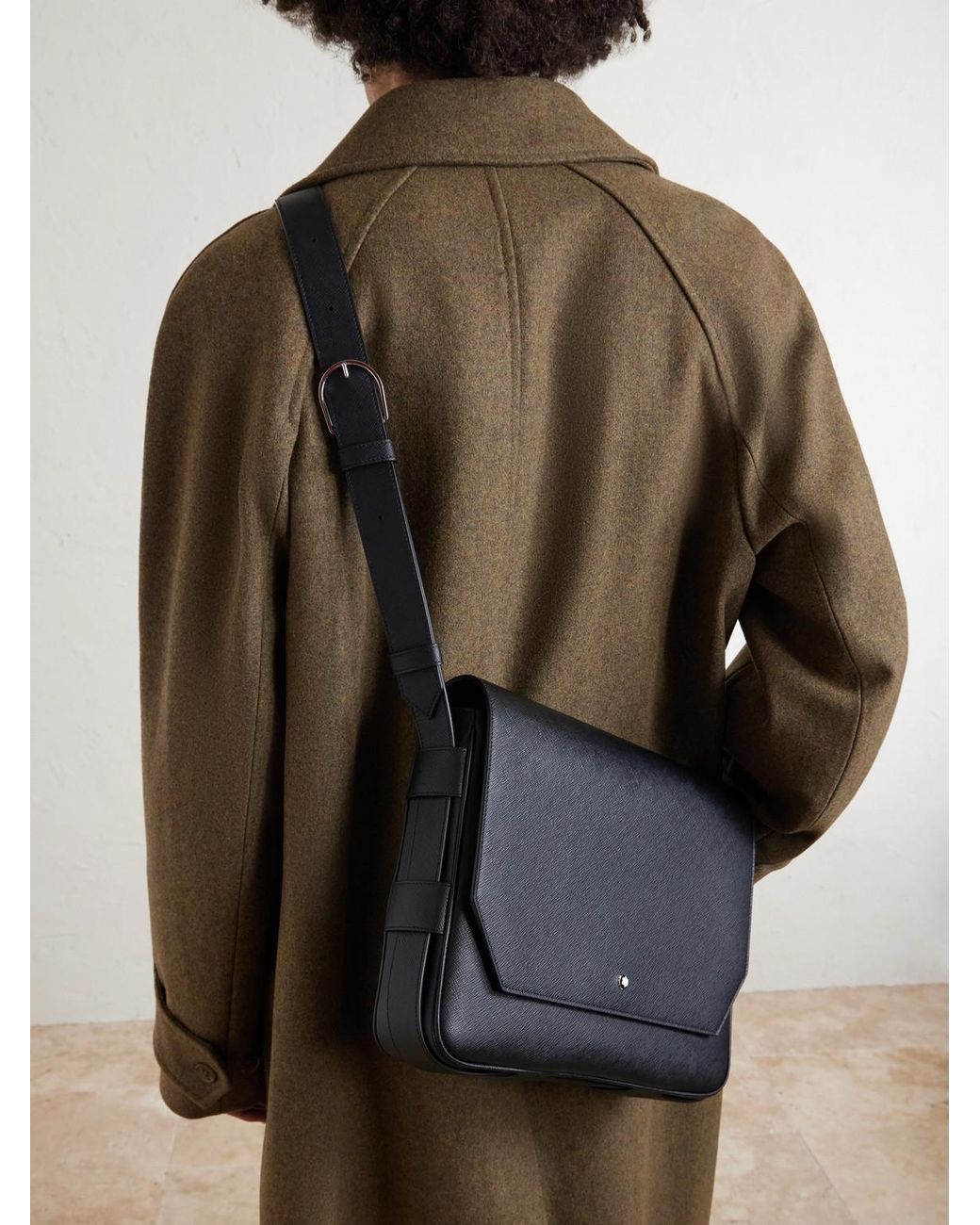 Montblanc Black Sartorial Cross-Grain Leather Messenger Bag for men