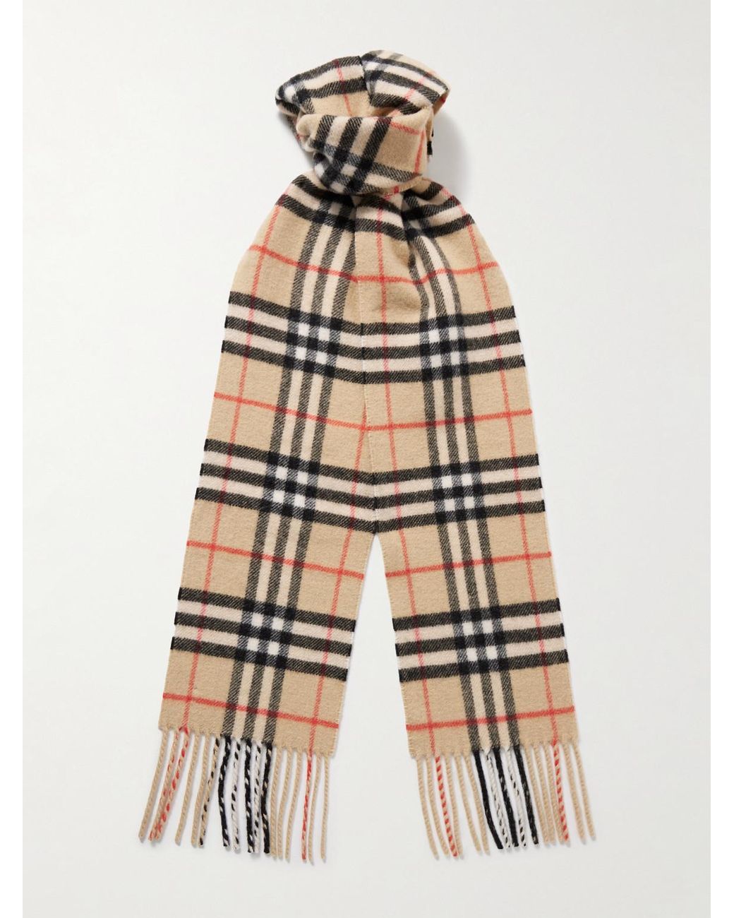 Burberry White Fringed Checked Cashmere Scarf for men