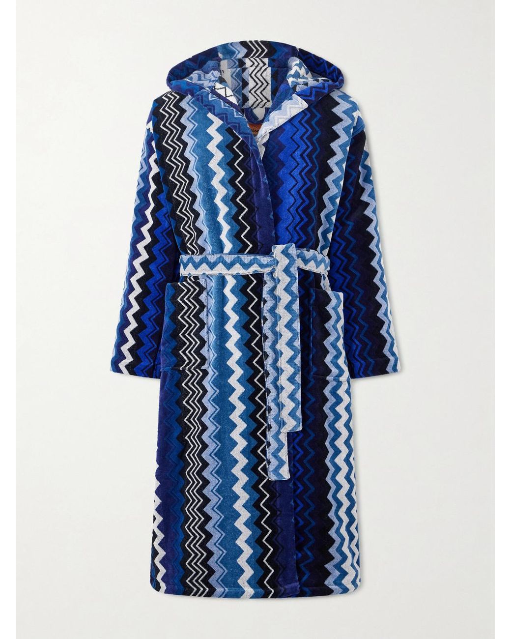 Missoni Blue Giacomo Striped Cotton-Terry Hooded Robe for men