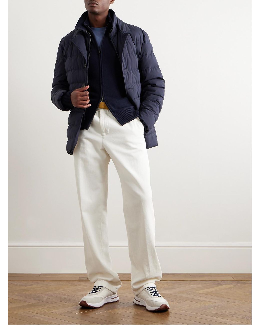 Loro Piana Blue Cashmere Zip-Up Sweater for men