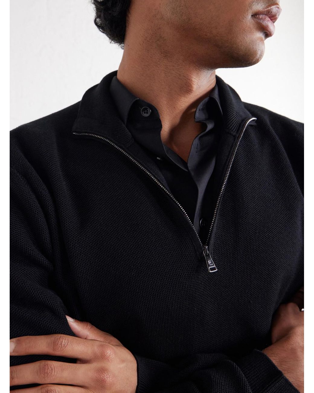 Ralph Lauren Blue Wool-piqué Half-zip Sweater for men