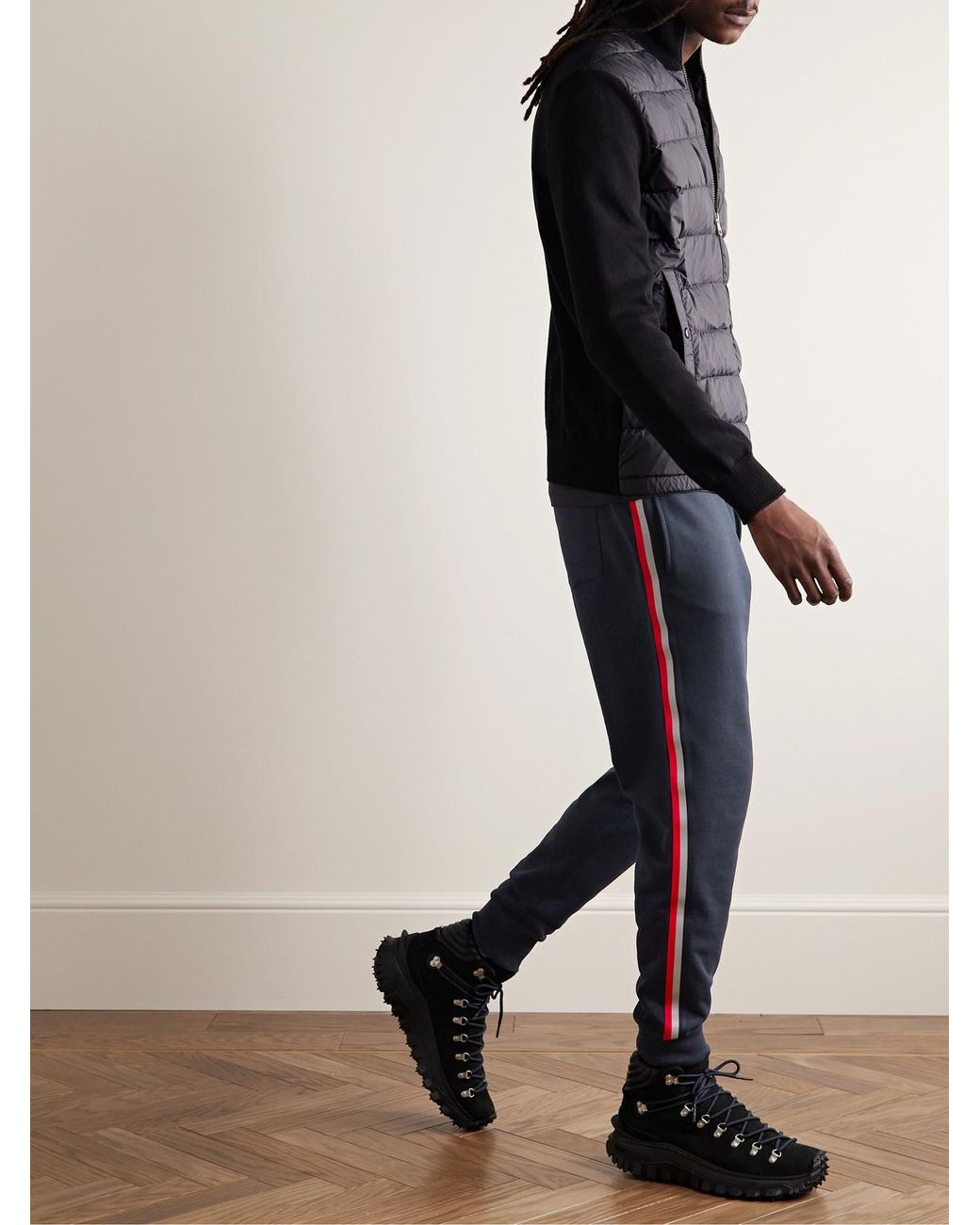 Moncler Blue Tapered Striped Cotton-Jersey Sweatpants for men