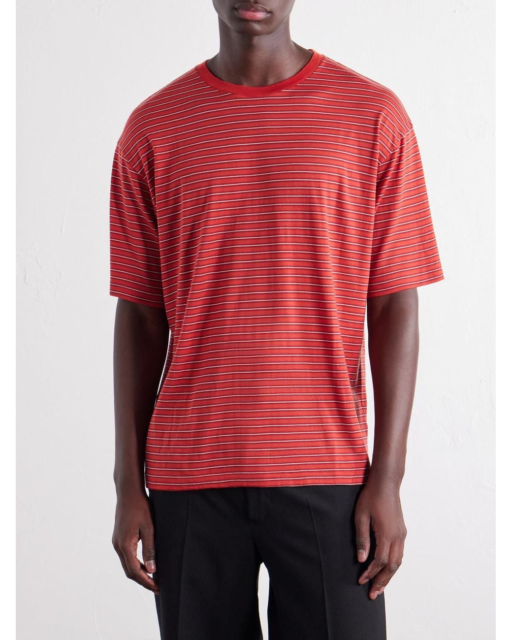 Auralee Red Striped Wool-Jersey T-Shirt for men