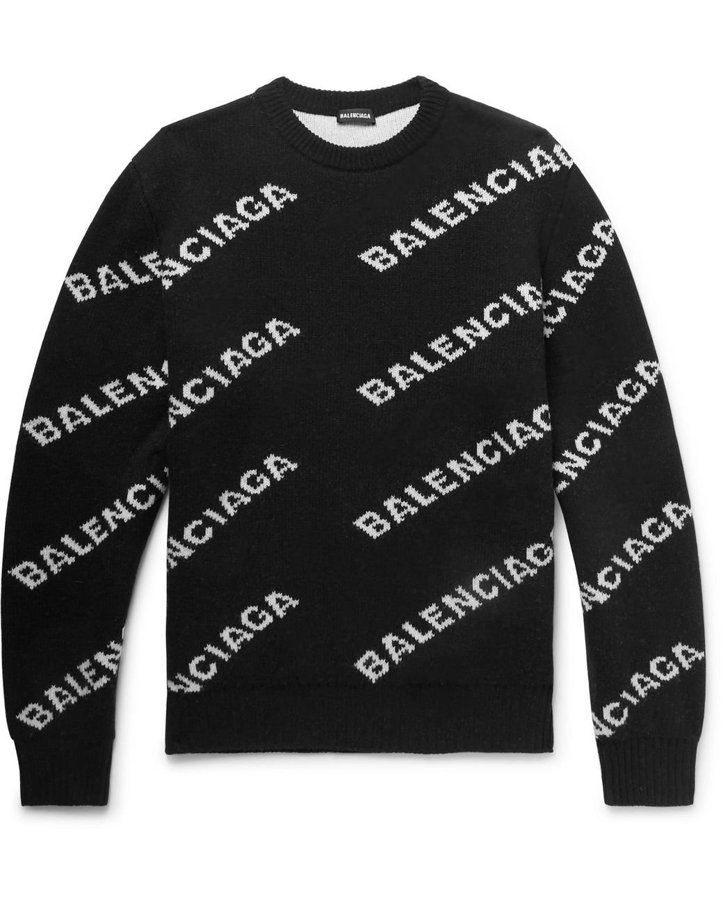 Balenciaga Logo-intarsia Virgin Wool-blend Sweater in Black for Men ...