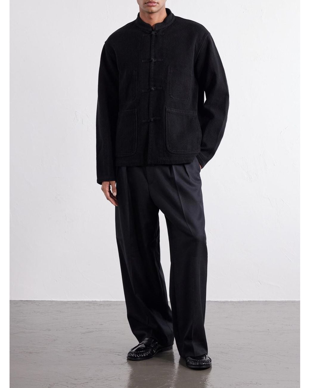 Blue Blue Japan Black Mandarin-Collar Cotton-Sashiko Jacket for men