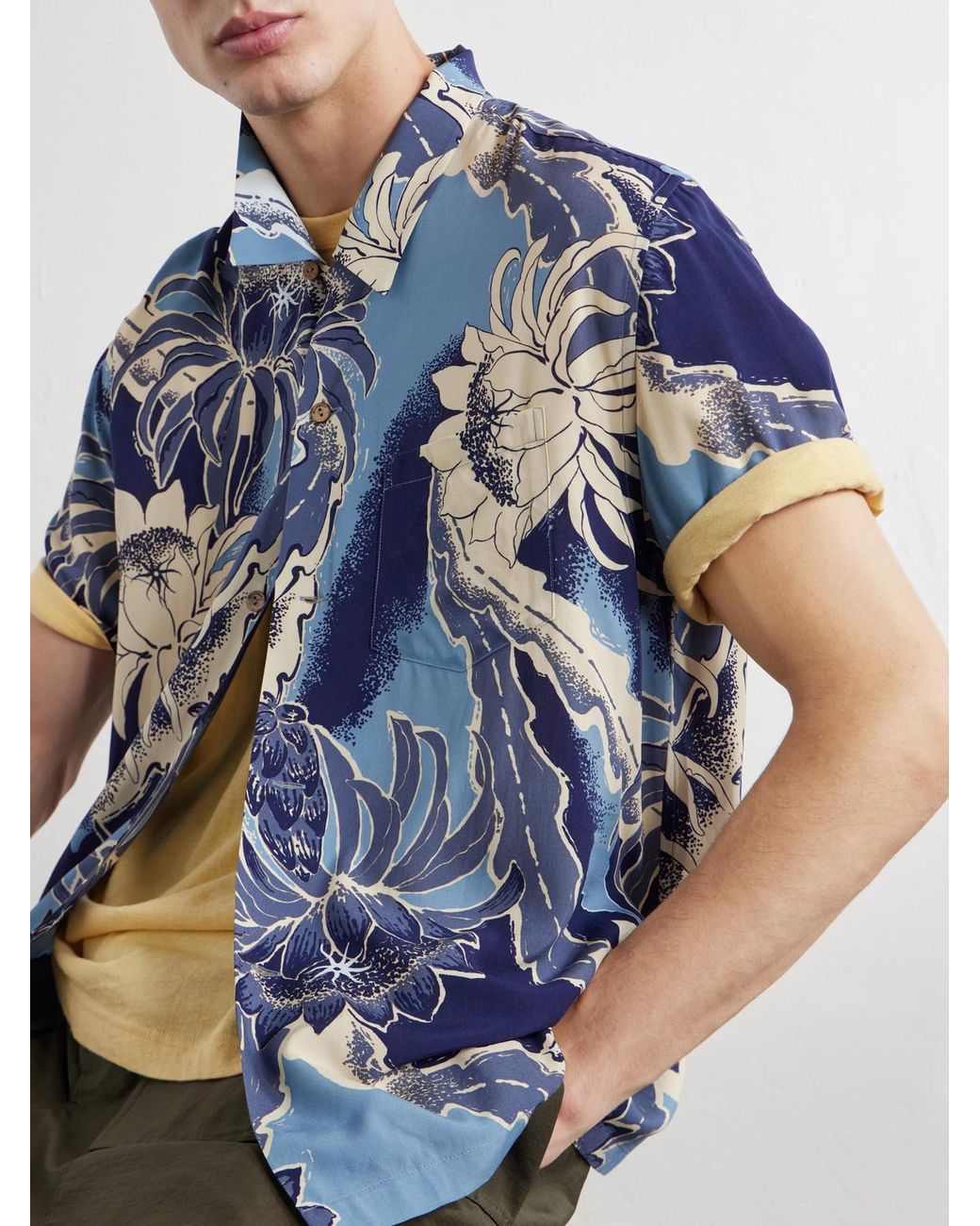 J.W. Anderson Blue Camp-Collar Floral-Print Voile Shirt for men