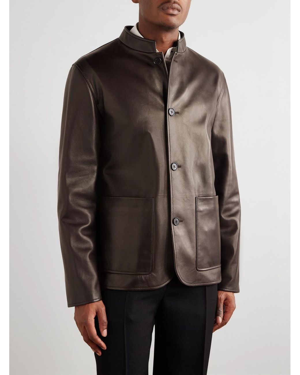 dunhill Nehru-Collar Leather Driving Jacket in Brown for Men | Lyst UK