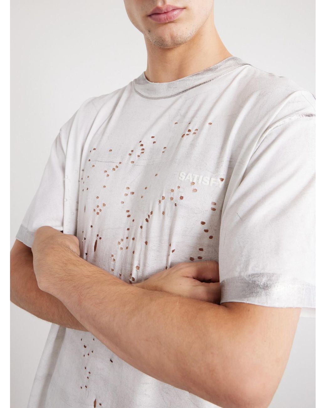Satisfy White Logo-Print Distressed Mothtech Cotton-Jersey T-Shirt for men