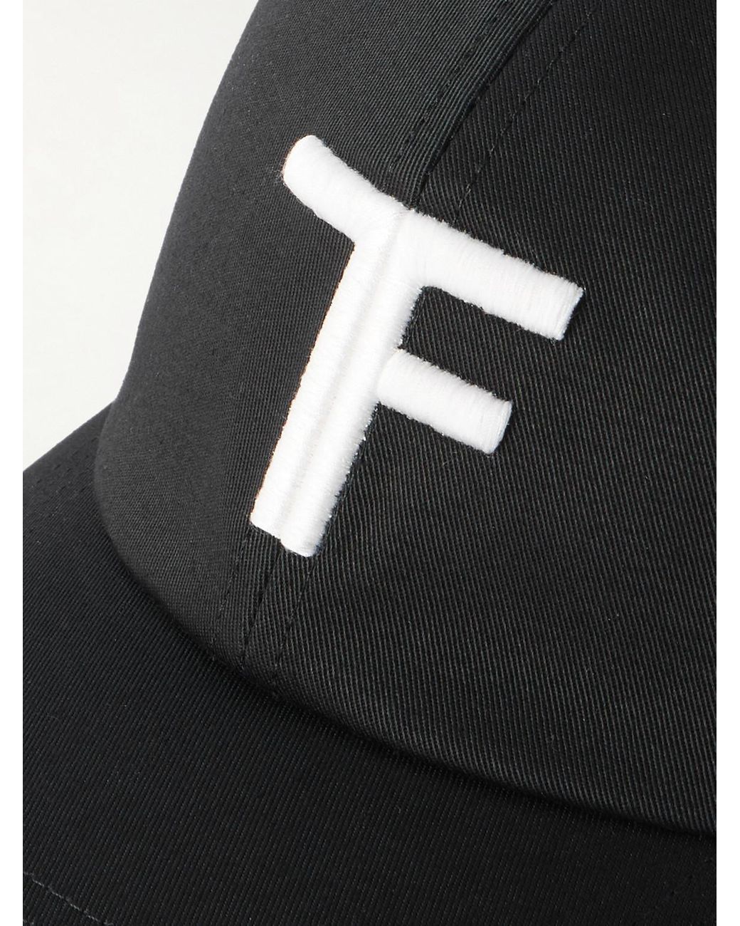 Tom Ford Black Logo-Embroidered Leather-Trimmed Cotton-Twill Baseball Cap for men
