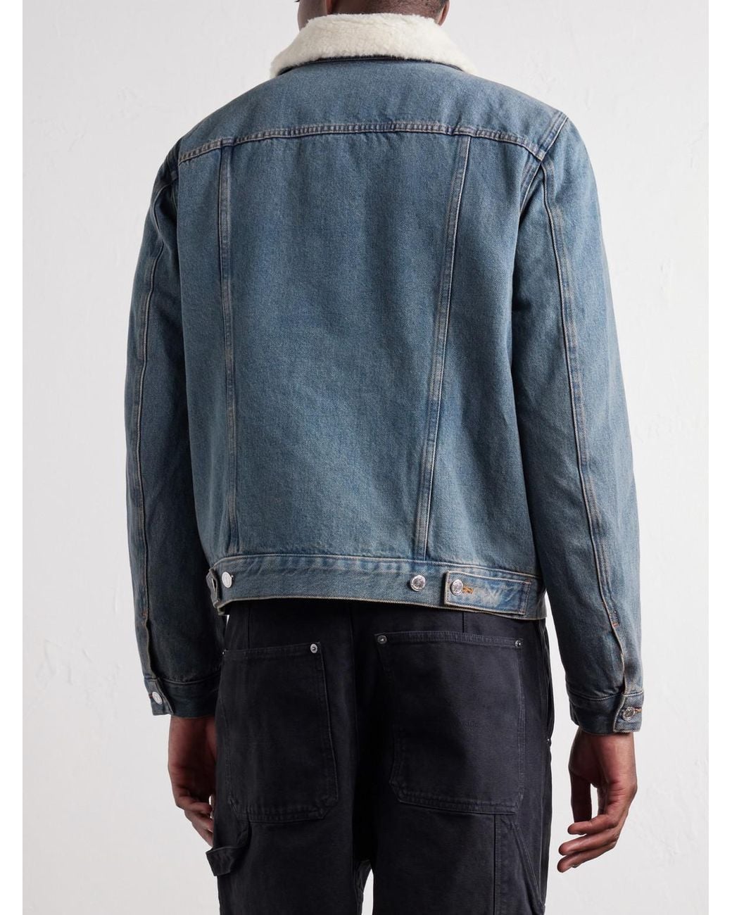 A.P.C. Blue Justin Pleated Wool-Trimmed Denim Jacket for men