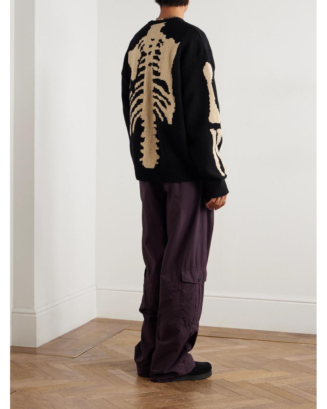 Kapital Black Oversized Intarsia Wool Sweater for men