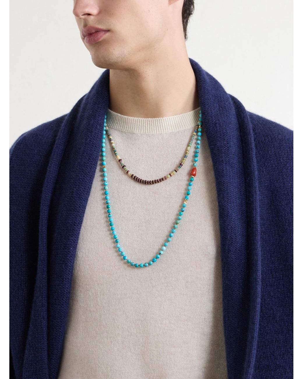 Peyote Bird Blue Ritual 14-Karat, And Coral Beaded Necklace for men