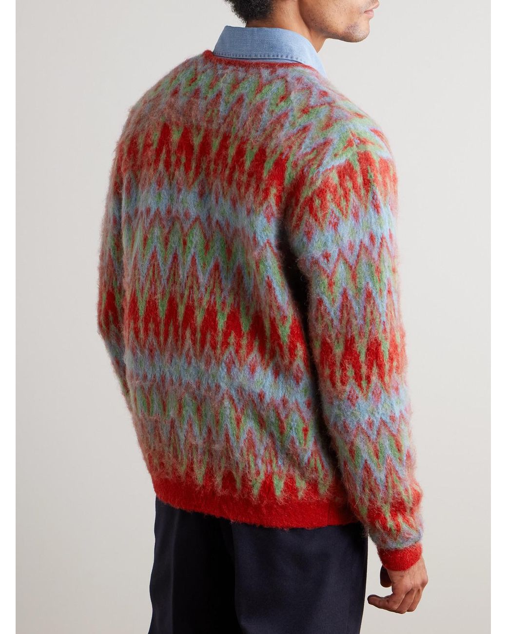 Beams Plus Red Jacquard-Knit Cardigan for men