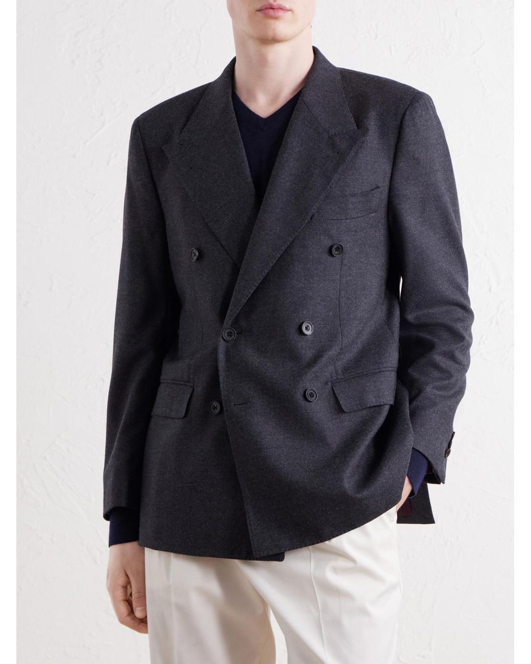 Rubinacci Blue Double-Breasted Virgin Wool-Twill Blazer for men