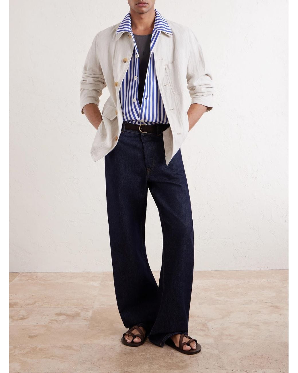 Calliope Camp-Collar Embroidered Striped Cotton-Poplin Shirt di Bode in Blue da Uomo