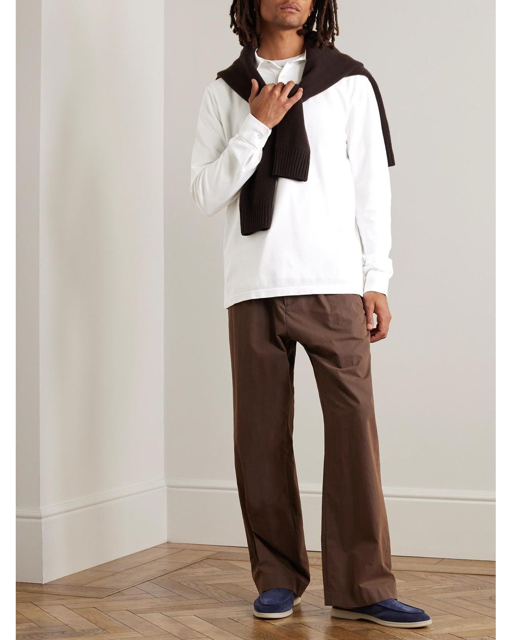 Loro Piana White Cotton-Piqué Polo Shirt for men