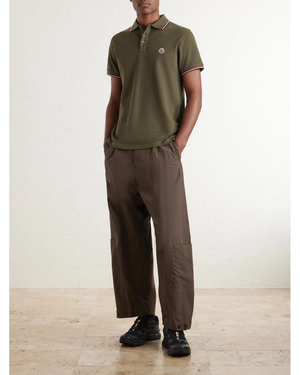 Moncler Green Logo-Appliquéd Cotton-Piqué Polo Shirt for men