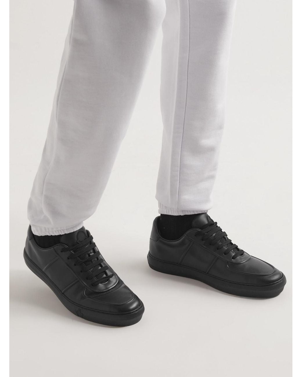 Moncler Black Neue York Logo-Appliquéd Leather Sneakers for men
