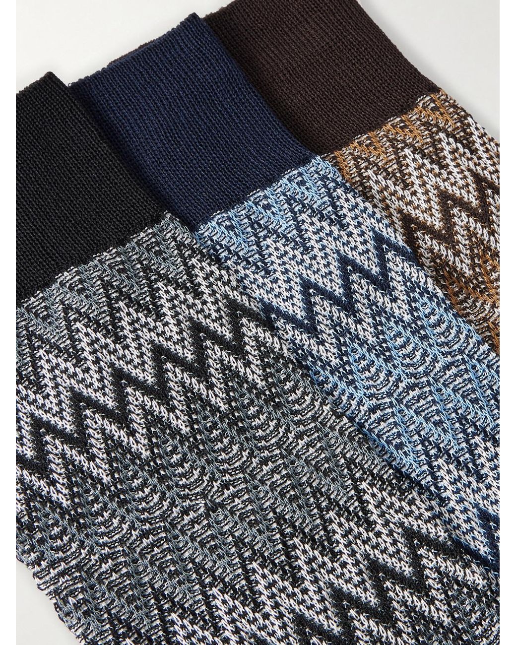Missoni Blue Three-Pack Crochet-Knit Cotton-Blend Socks for men