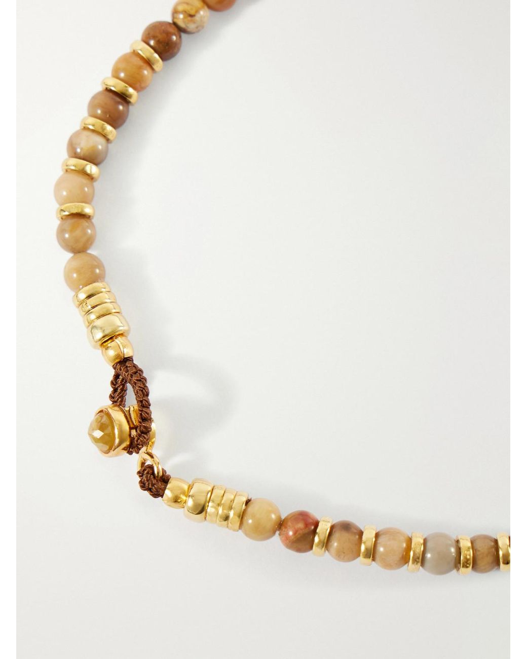 Mikia Natural Circle 4-Plated Sterling Petrified Wood Beaded Bracelet for men
