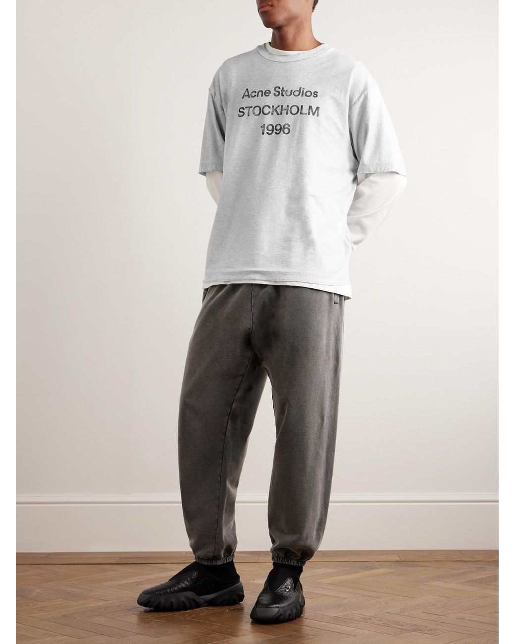 Acne White Exford Distressed Logo-Print Organic Cotton-Jersey T-Shirt for men
