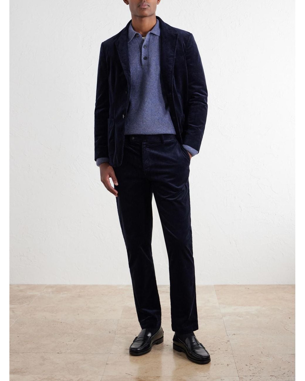 Sunspel Blue Straight-Leg Cotton-Corduroy Suit Trousers for men