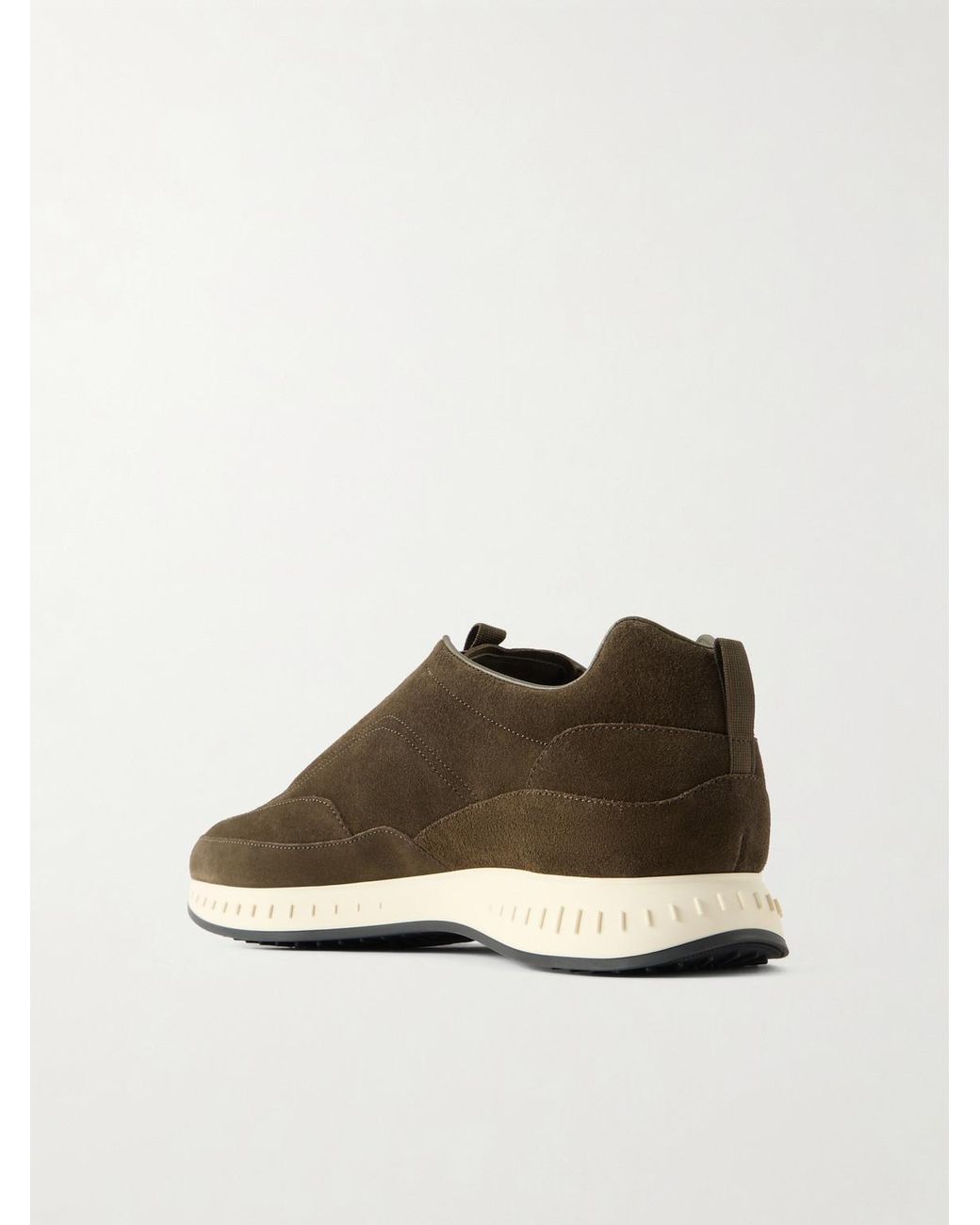 John Lobb Brown Elastic Stream Suede Sneakers for men