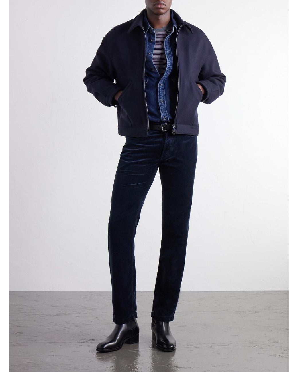Massimo Alba Blue Straight-Leg Cotton-Velvet Trousers for men