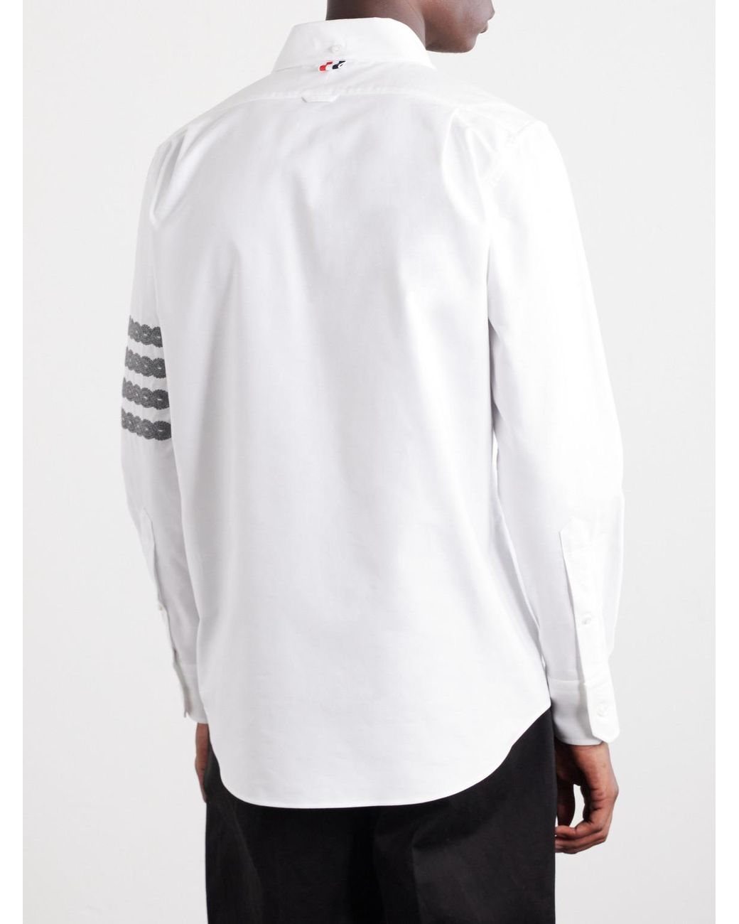 Thom Browne White Logo-Appliquéd 4-Bar Embroidered Cotton-Oxford Shirt for men