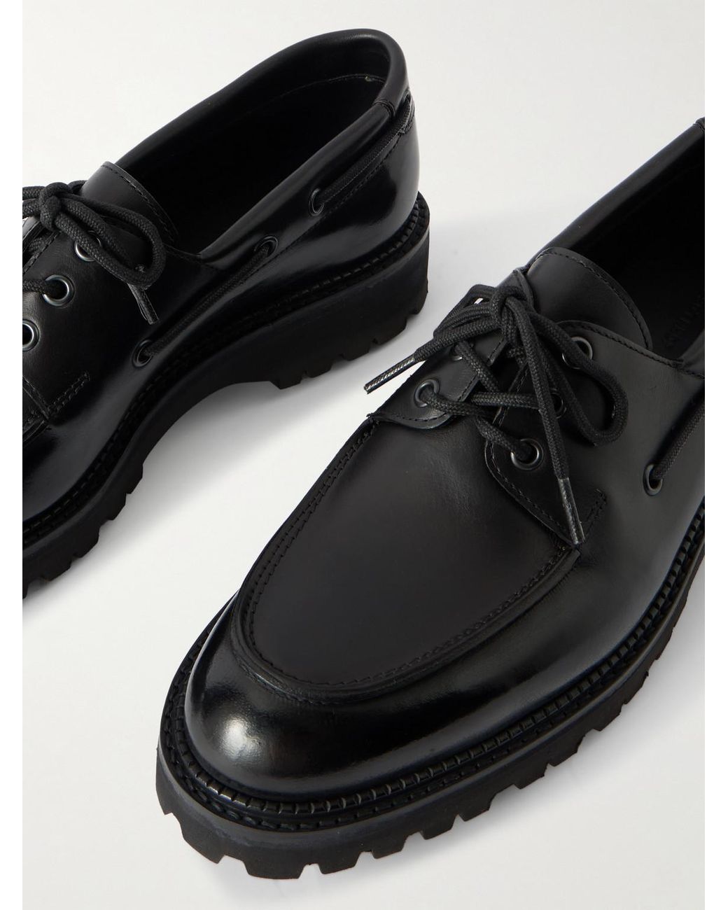 John Lobb Black Tide Glossed-Leather Boat Shoes for men