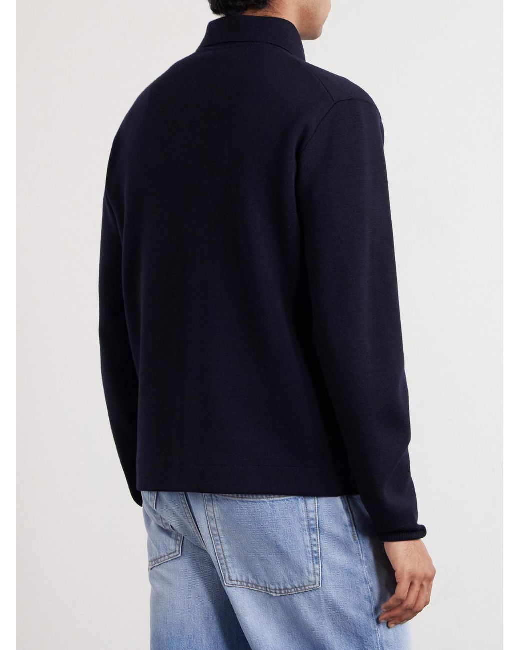 Moncler Blue Leather-Trimmed Virgin Wool Zip-Up Cardigan for men