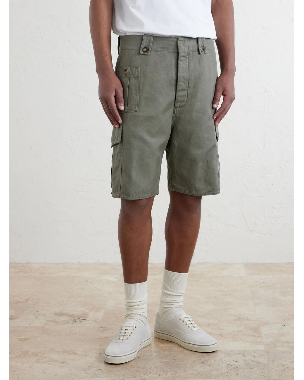 Brunello Cucinelli Green Straight-Leg Cotton And Linen-Blend Canvas Bermuda Shorts for men