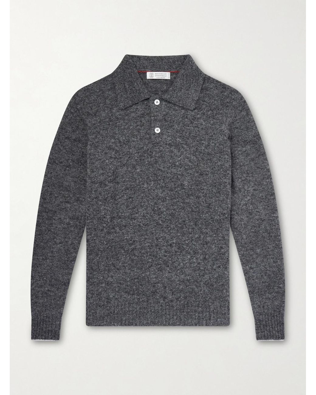 Brunello Cucinelli Gray Alpaca-Blend Polo Sweater for men