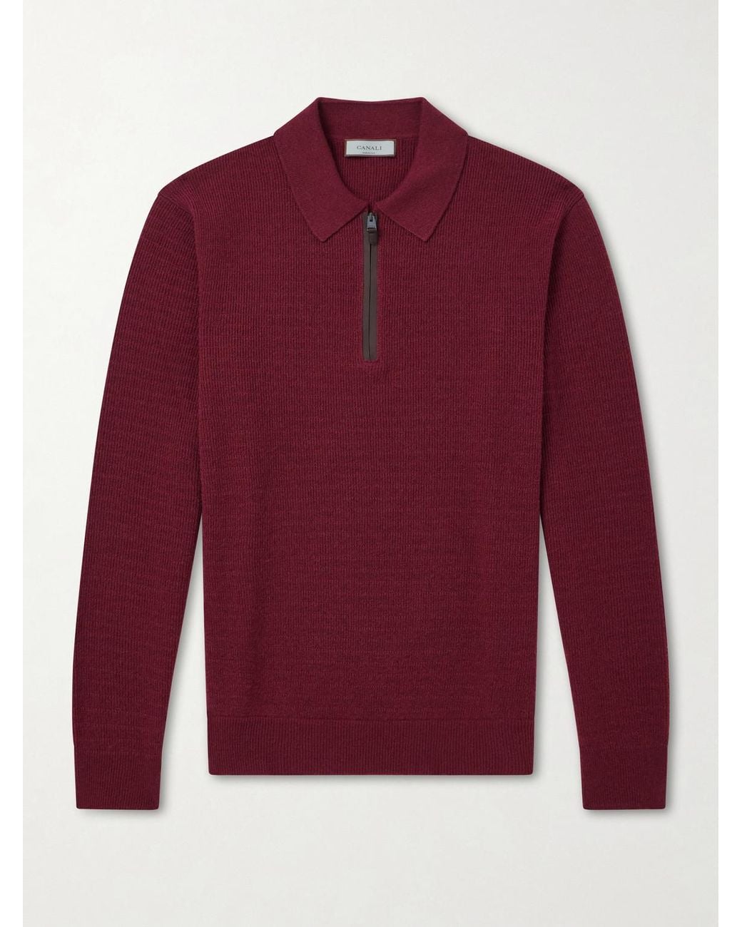 Canali Red Nubuck-Trimmed Wool And Cashmere-Blend Half-Zip Polo Sweater for men