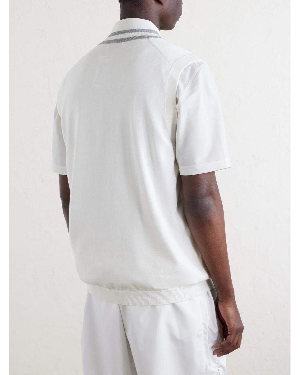 Brunello Cucinelli White Logo-Embroidered Cotton Golf Sweater Vest for men
