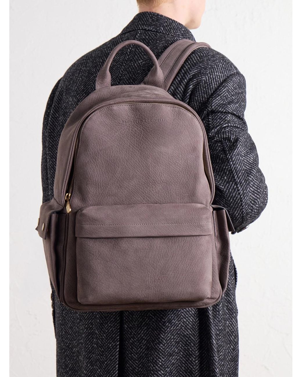 Brunello Cucinelli Gray Nubuck Backpack for men