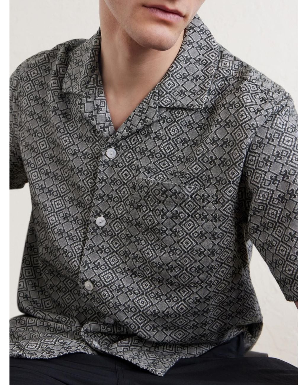 Aimé Leon Dore Gray Novelty Camp-Collar Cotton-Jacquard Shirt for men