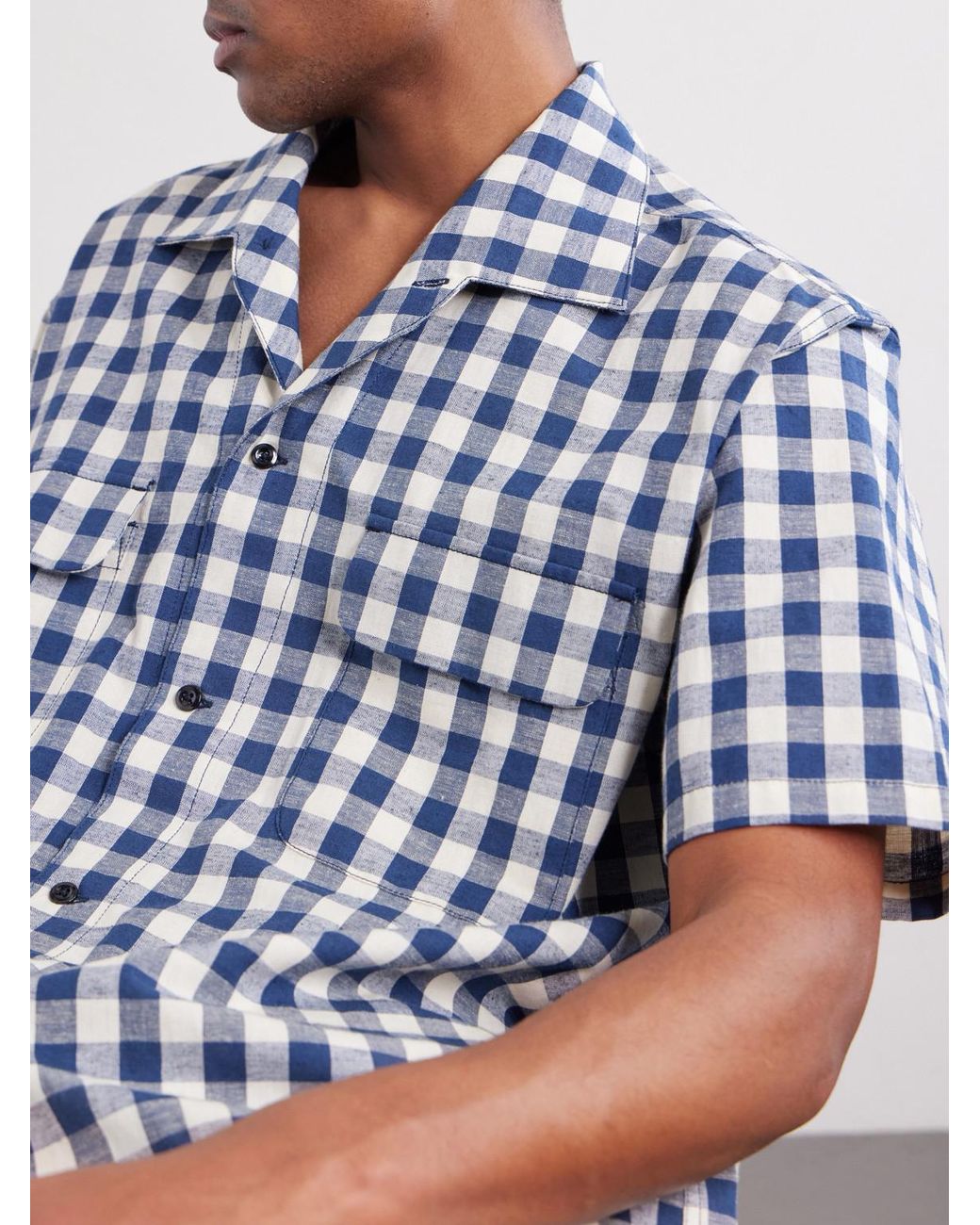 Monitaly Blue Milano Gingham Cotton And Linen-Blend Shirt for men