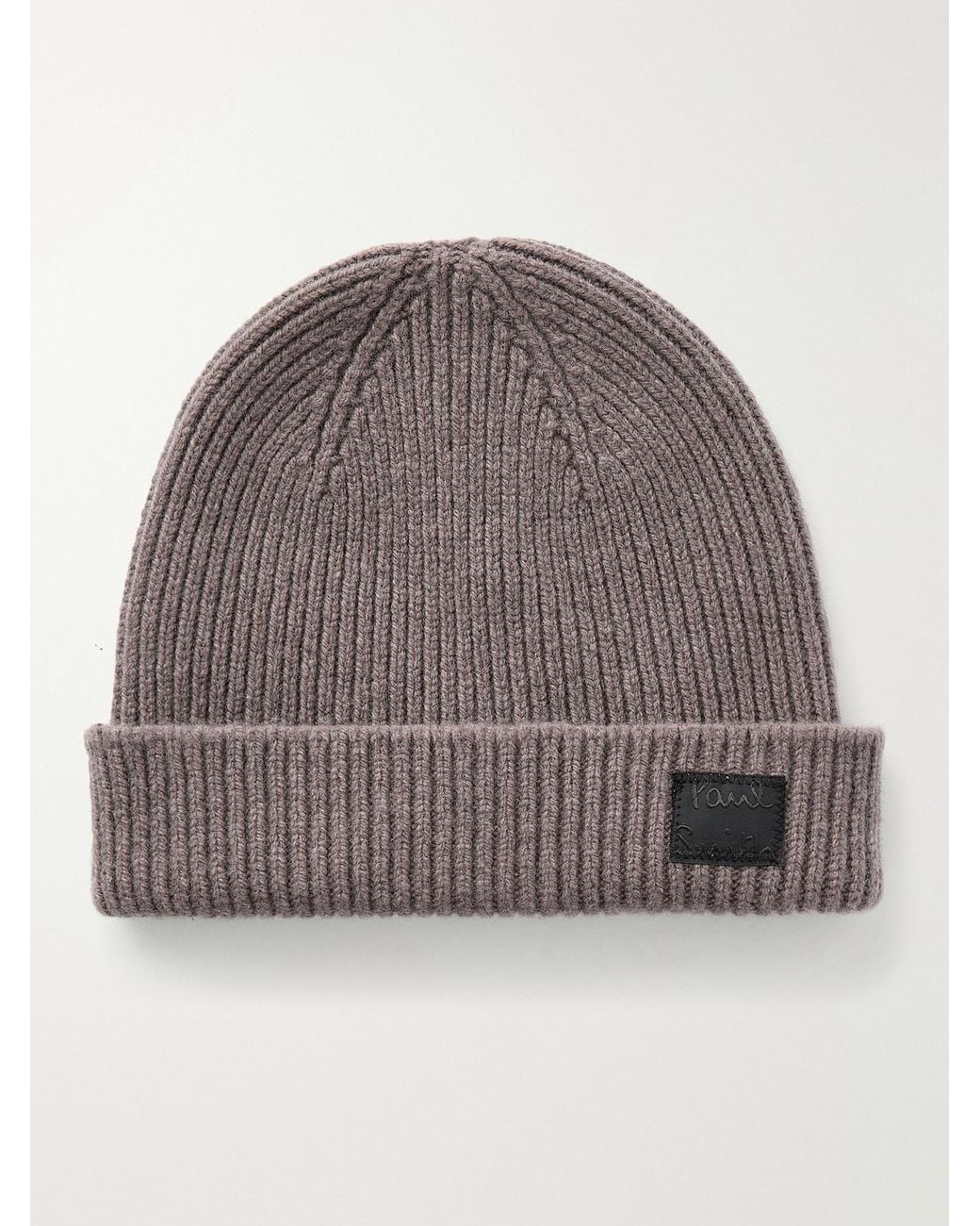 Paul Smith Gray Logo-Appliquéd Ribbed Cashmere And Merino Wool-Blend Beanie
